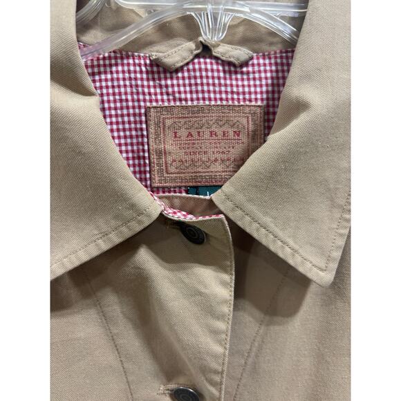 Vintage Lauren Ralph Lauren Canvas Chore Jacket Women’s Lg Tan Gingham Utility - Picture 3 of 5